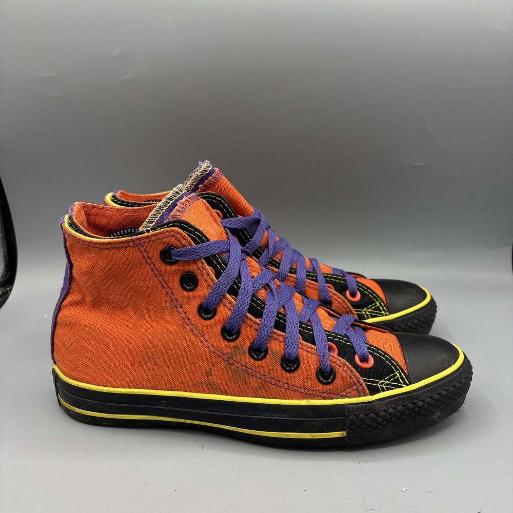 Converse High Top Black Orange Double Tongue Halloween Y2K Sneakers Size M6 W8